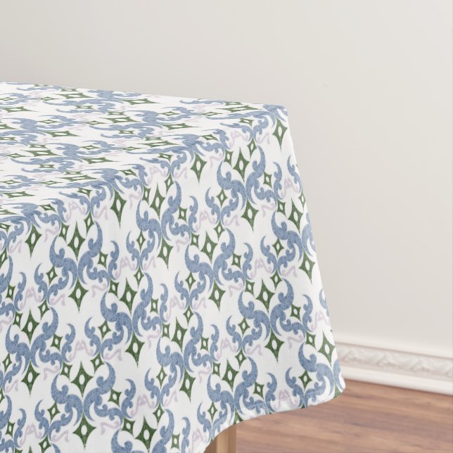 blue and green damask ornament pointillism tablecloth (In Situ)