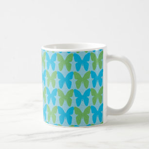 Blue and green decorative butterfly pattern coffee mug