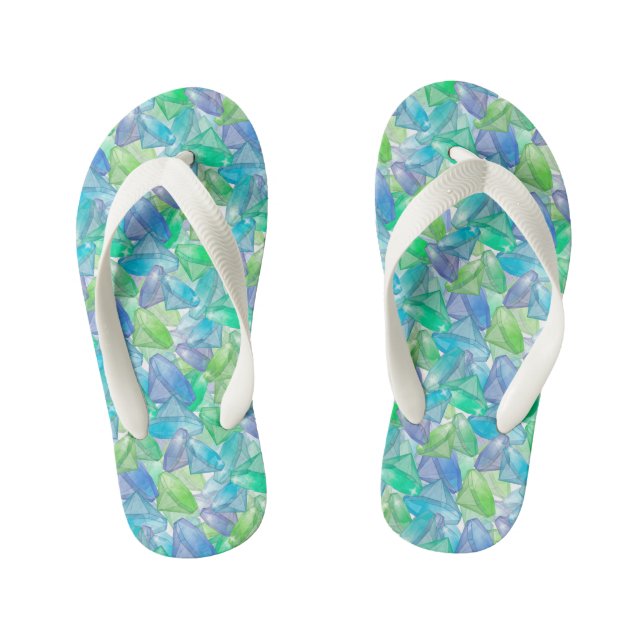 Blue and green diamonds . kid's flip flops (Footbed)
