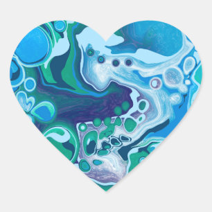 Blue and Green Digital Marble Fluid Art Heart Sticker
