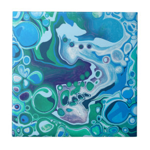 Blue and Green Digital Marble Fluid Art   Tile