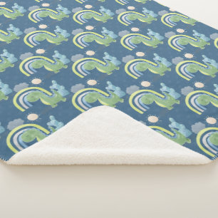 Blue and Green Dinosaur Baby Boy Sherpa Blanket