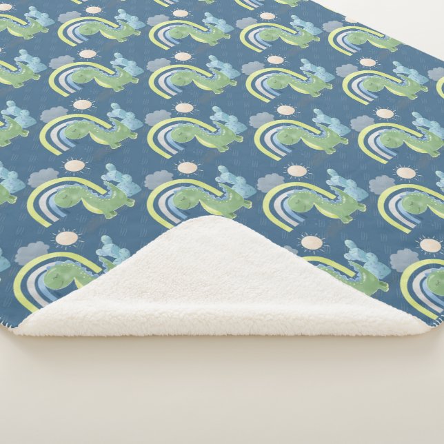 Blue and Green Dinosaur Baby Boy Sherpa Blanket (3/4)