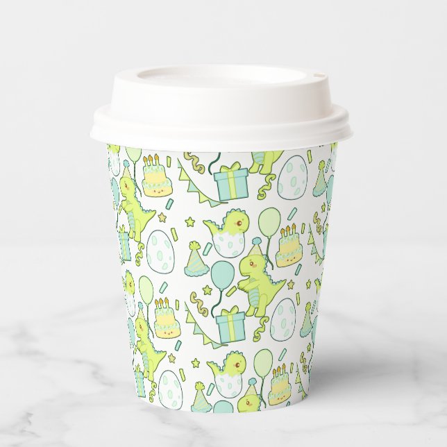 Blue And Green Dinosaur Birthday  Paper Cups (Front)