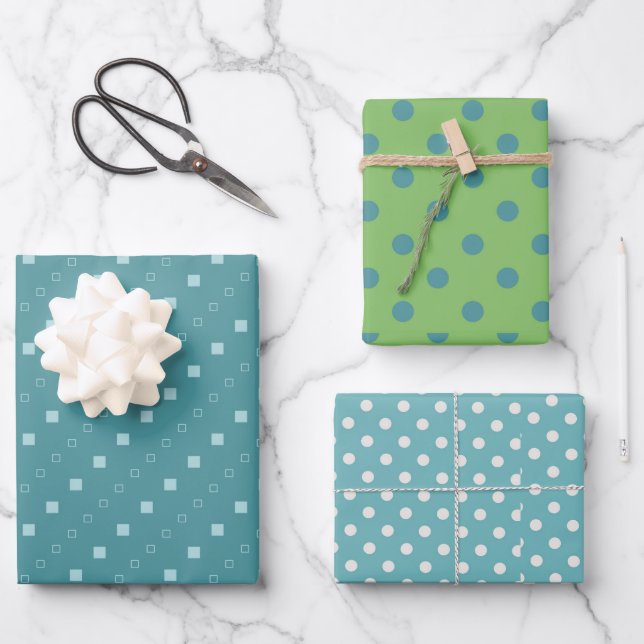 Blue and green dot design wrapping paper sheet (Front)