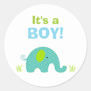 Blue and Green Elephant Baby Shower Seal