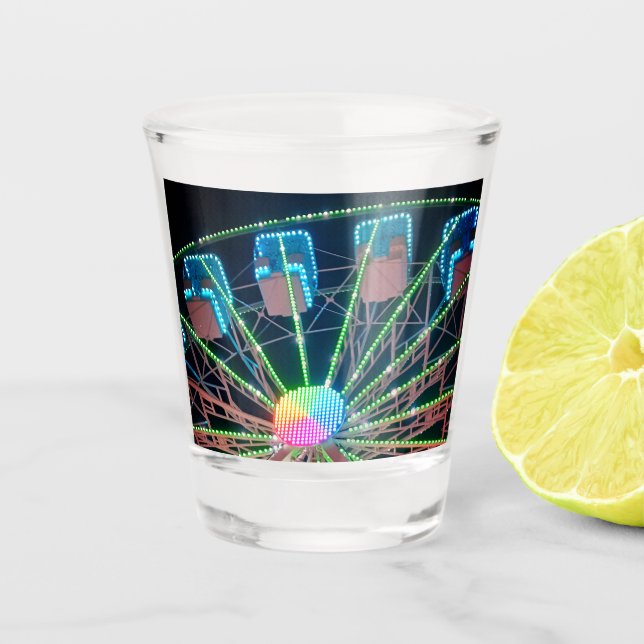 Blue and green Ferris wheel Shot Glass (Front)
