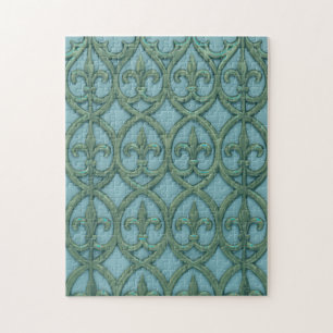 Blue And Green Fleur-de-lis Jigsaw Puzzle