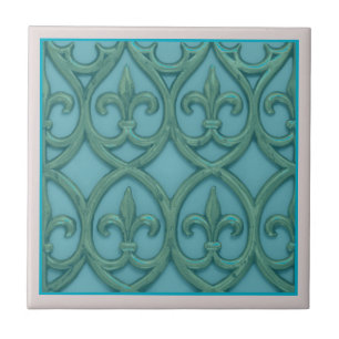 Blue And Green Fleur-de-lis Tile