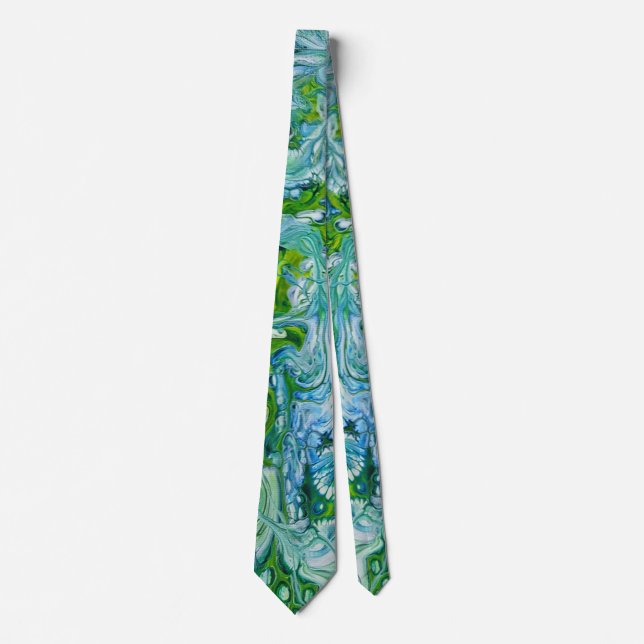 Blue and Green Floral Abstract Tie (Front)