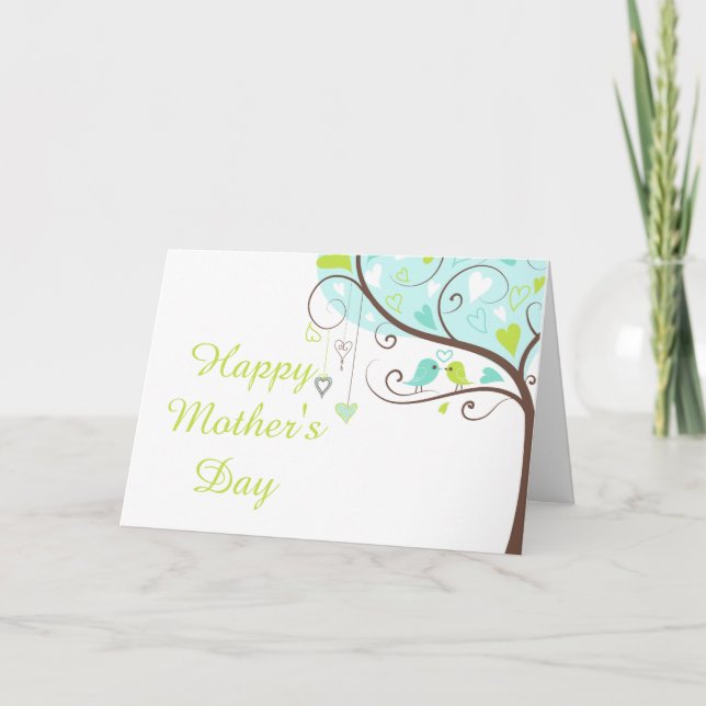 Blue and Green Floral Bird Mother's Day Card (Front)