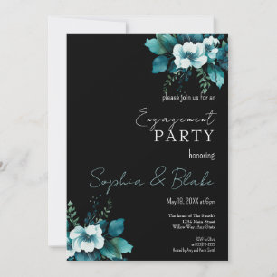 Blue and Green Floral Black Engagement Party Invitation