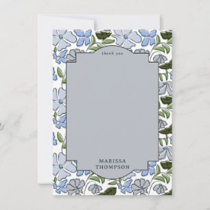 Blue and Green Floral Block Print Boy Birthday Thank You Card