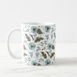 Blue and Green Floral Coffee Mug