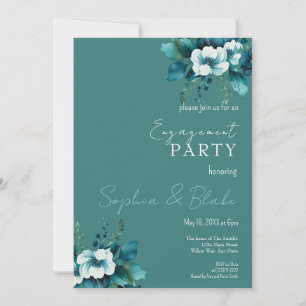 Blue and Green Floral Dark Green Engagement Party Invitation