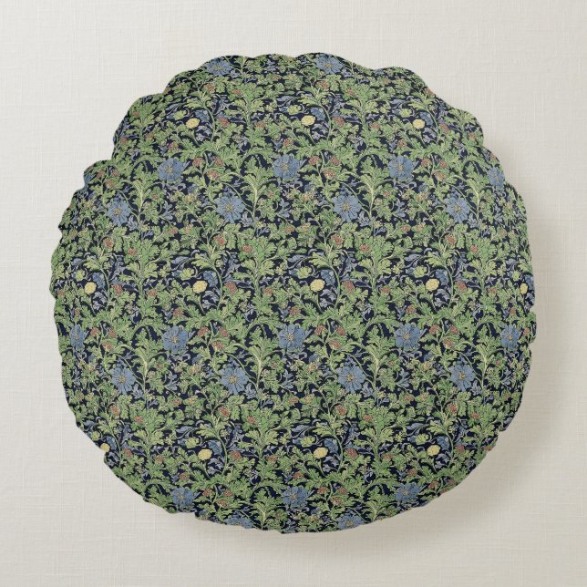 Blue and Green Floral Design Round Cushion (Front)