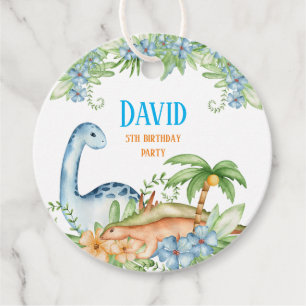 Blue and Green floral Dinosaur birthday party Favour Tags