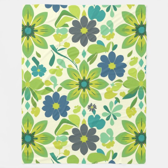 Blue and Green Floral Fleece Blanket (Front)