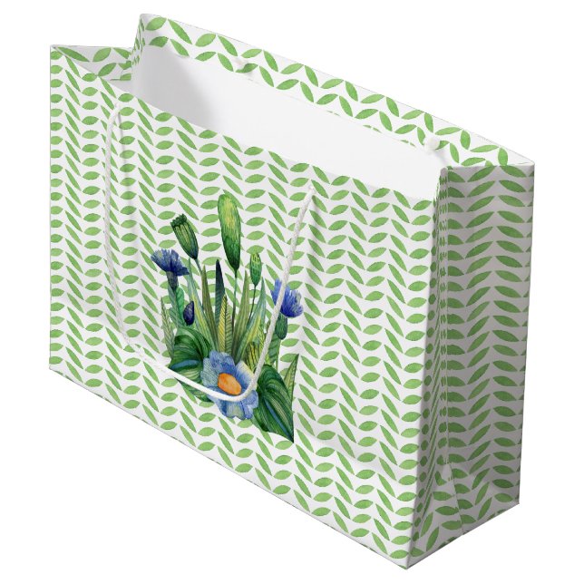 Blue And Green Floral Garden Large Gift Bag (Front Angled)