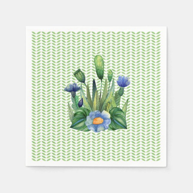 Blue And Green Floral Garden Napkin (Front)