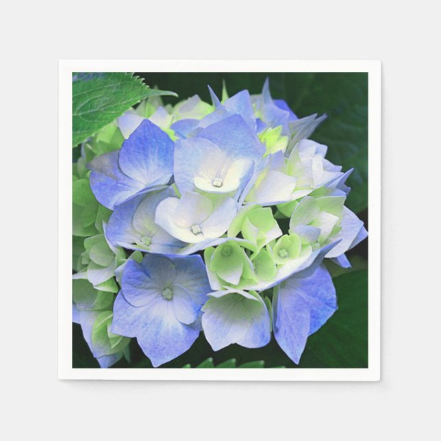 Blue and Green Floral Hydrangea Paper Napkins (Front)