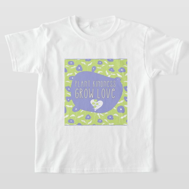 Blue and Green Floral Kindness Youth T-Shirt (Laydown)