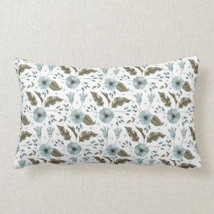 Blue and Green Floral Lumbar Cushion