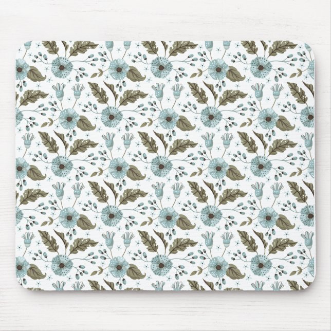 Blue and Green Floral Mouse Mat (Front)
