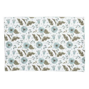 Blue and Green Floral Pillowcase