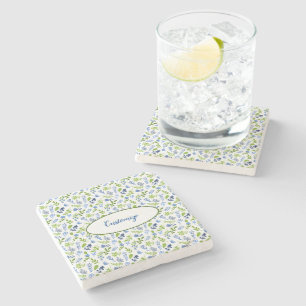 Blue and Green Floral Print  Stone Coaster