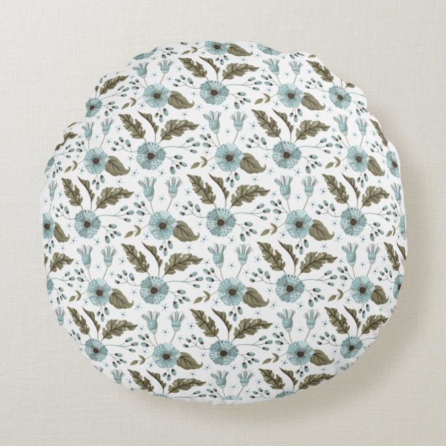 Blue and Green Floral Round Cushion (Front)