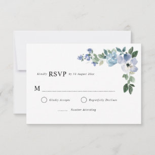 Blue and green floral RSVP card