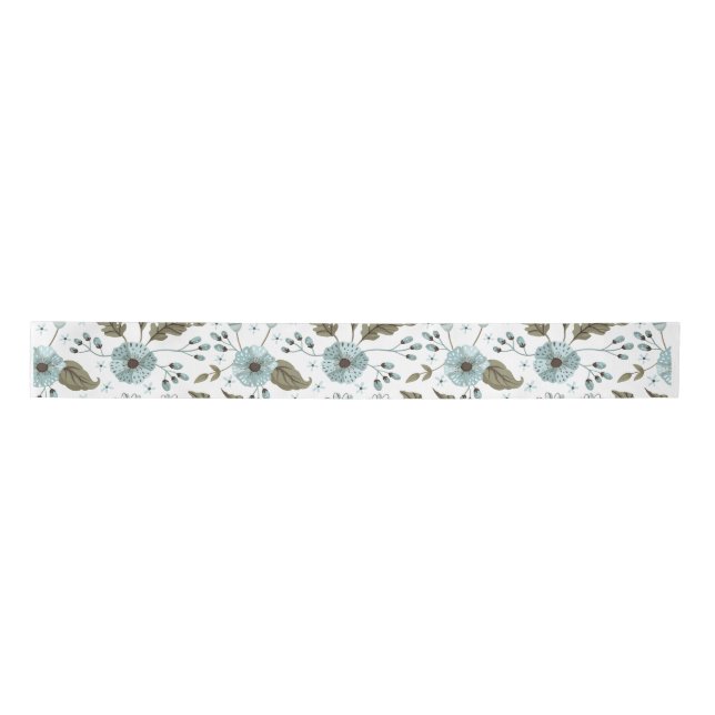 Blue and Green Floral Satin Ribbon (Front)