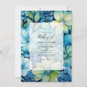 Blue and Green Floral Summer Wedding Invitation