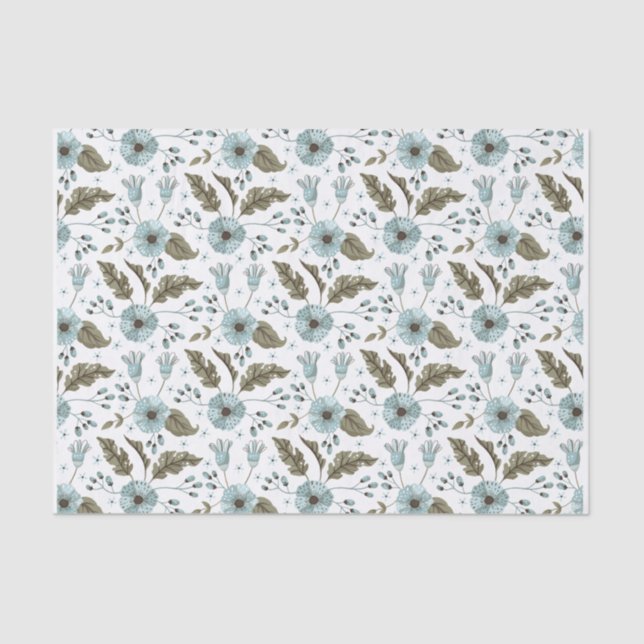 Blue and Green Floral Tissue Paper (Front)