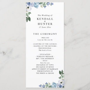 blue and green floral wedding program programme