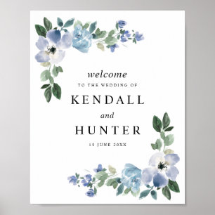 Blue and green floral wedding sign