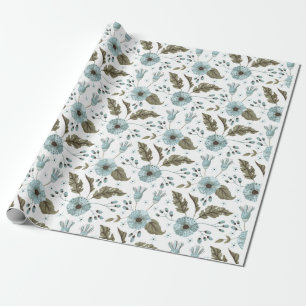 Blue and Green Floral Wrapping Paper
