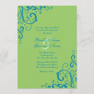 Blue and Green Flourish Wedding Invitation