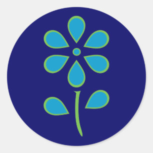 Blue and Green Flower Classic Round Sticker