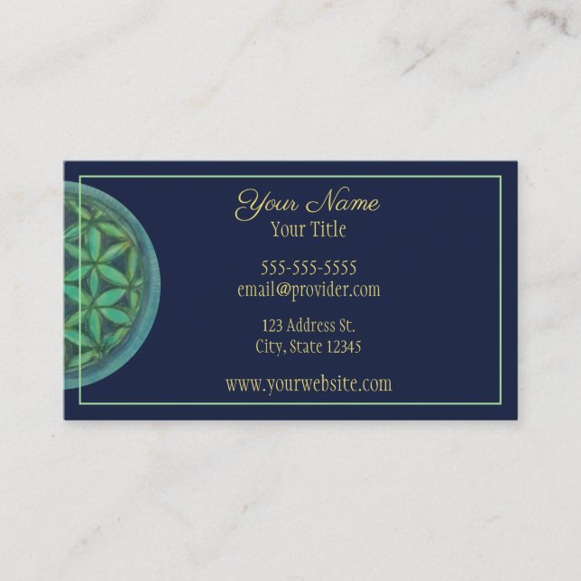 Blue and Green Flower of Life Business Cards (Front)