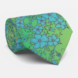 Blue and Green Flower Pattern Tie