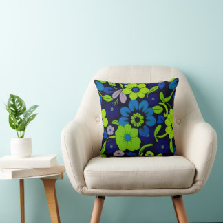 Blue and Green Flower Throw pillow