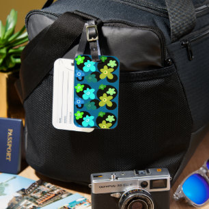 Blue and green flowers luggage tag