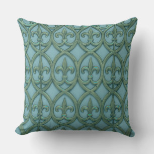 Blue And Green Fluer-de-lis Pattern Cushion