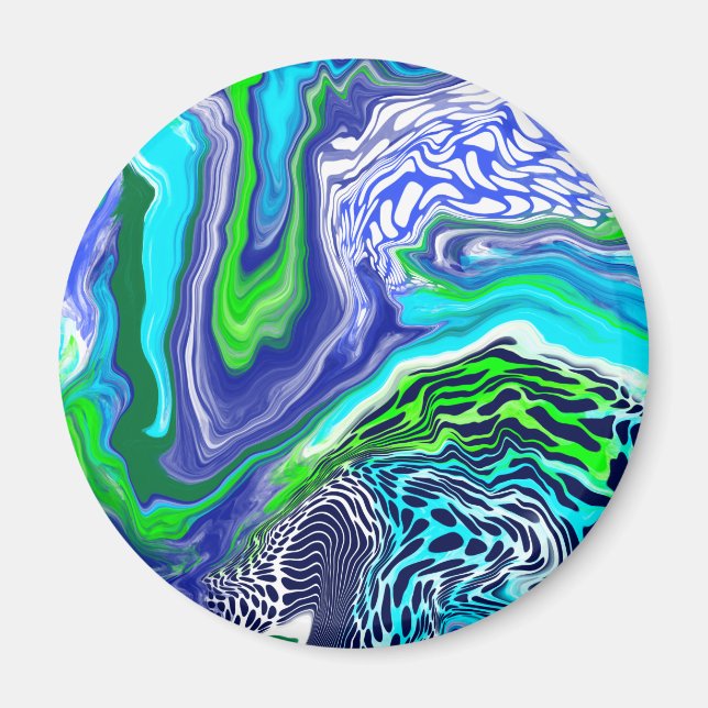 Blue and Green Fluid Art Marble Effect Magnet (Front)