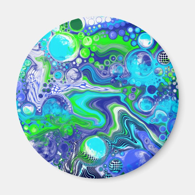 Blue and Green Fluid Art Pour Painting Effect Magnet (Front)