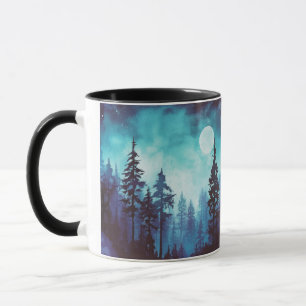 Blue and Green Forest Full Moon Fantasy Halloween Mug