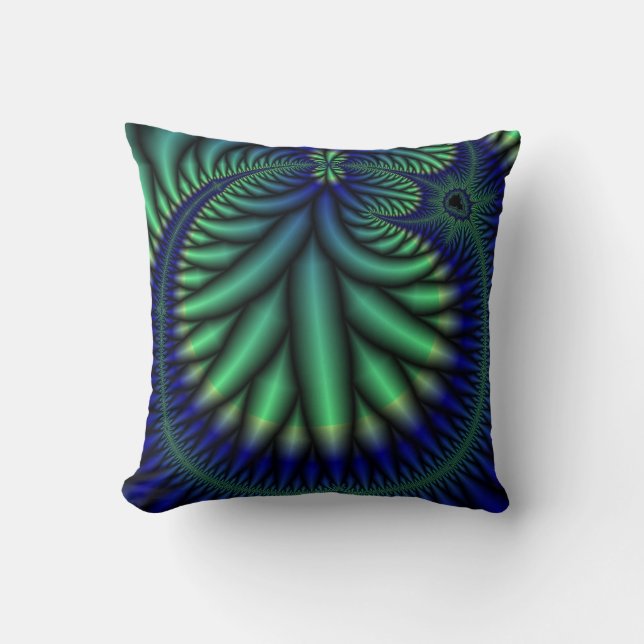 blue and green fractal art pillow (Front)