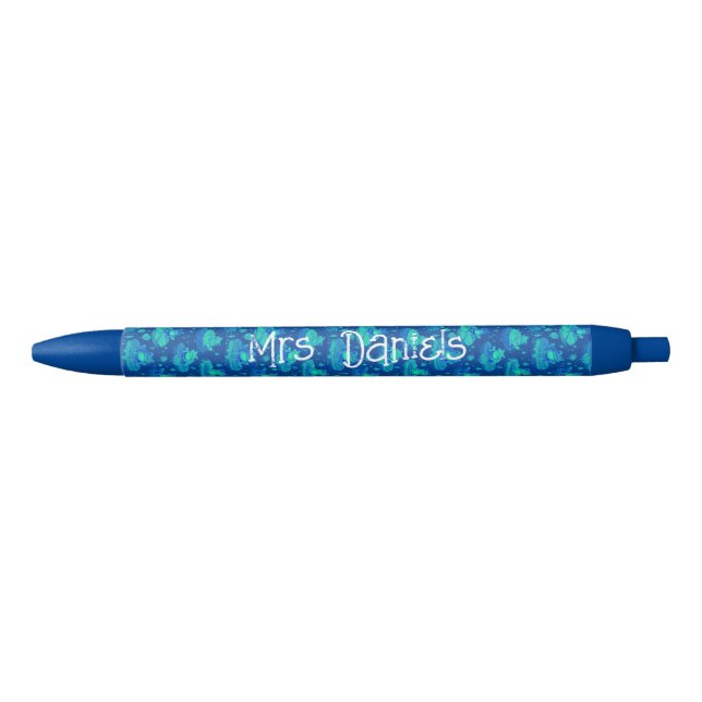 Blue and Green Frog Personalised  Black Ink Pen (Front)